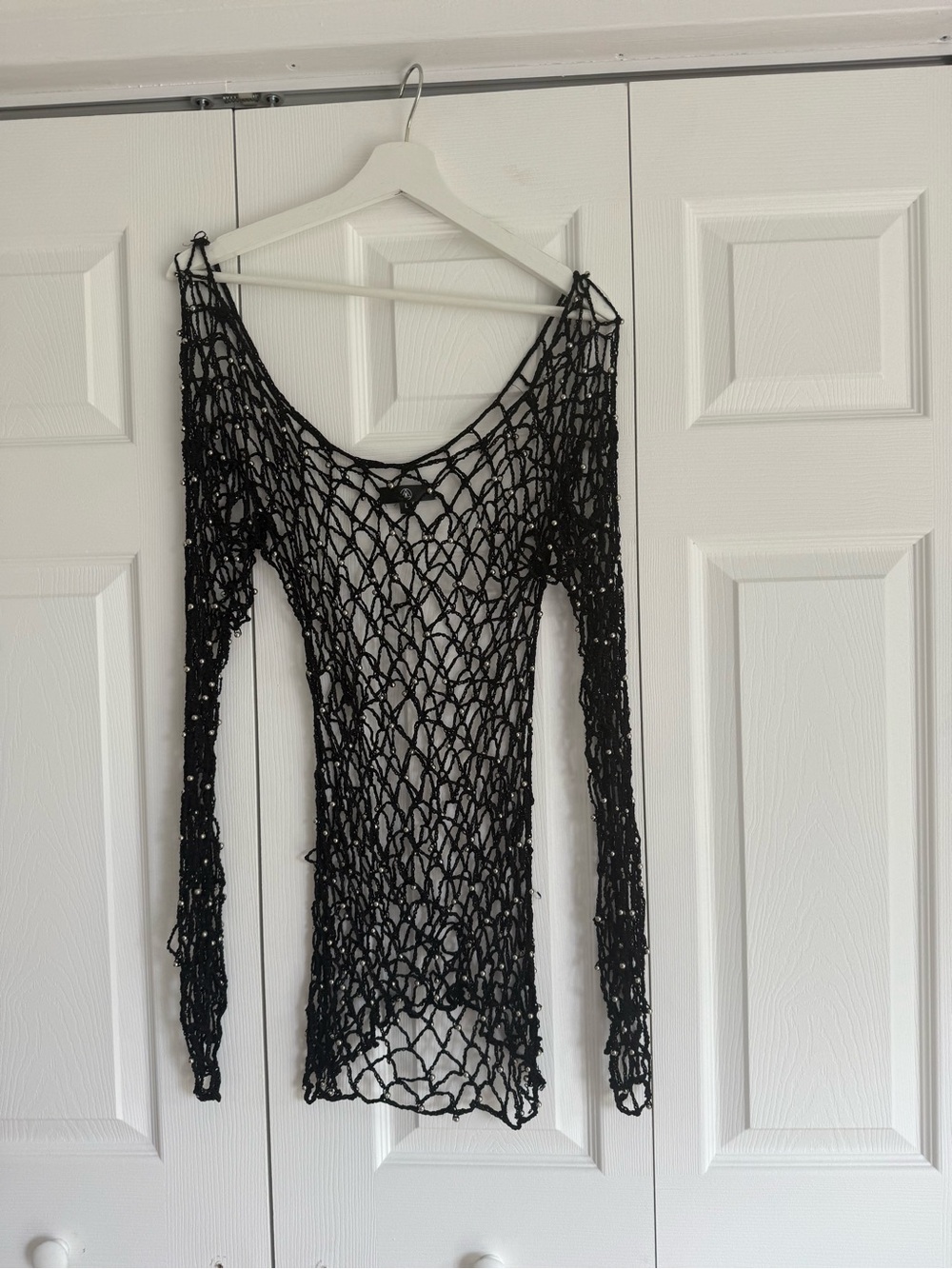 Missguided Black Open-Knit Long Sleeve Top